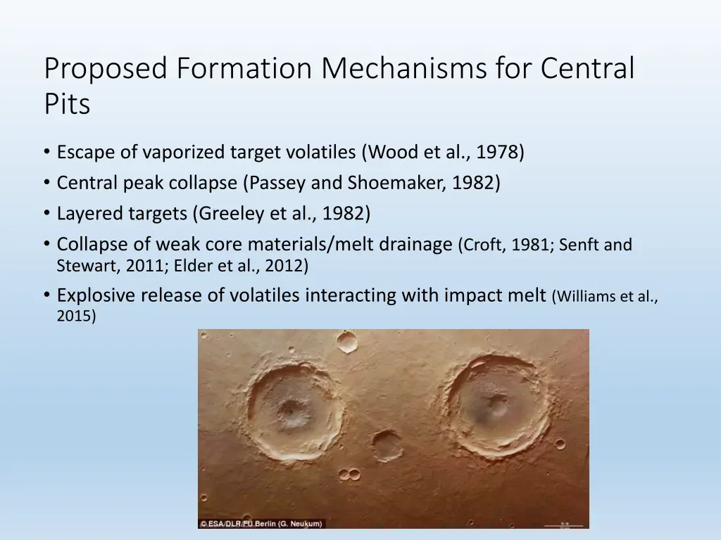 proposed formation mechanisms for central pits