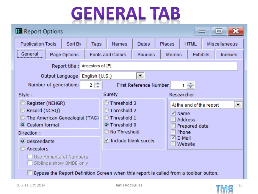 general tab