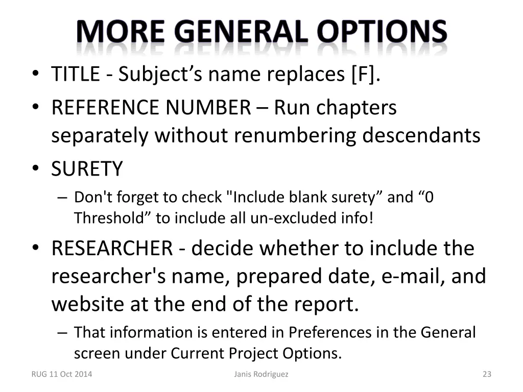 more general options title subject s name