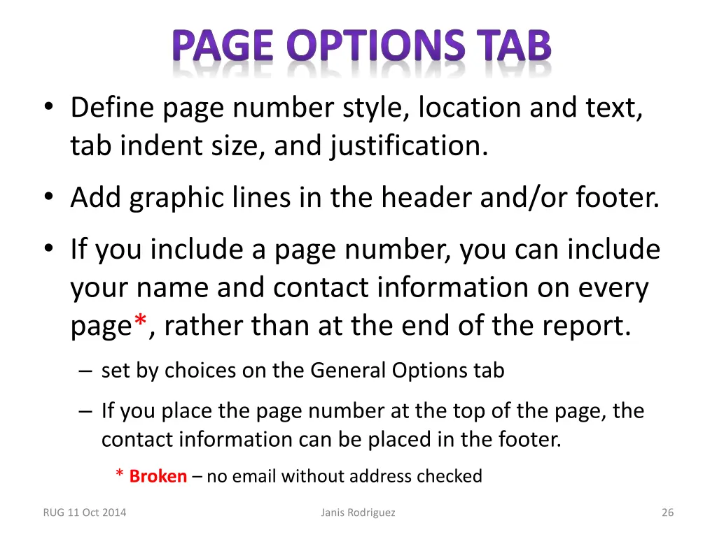 page options tab 1