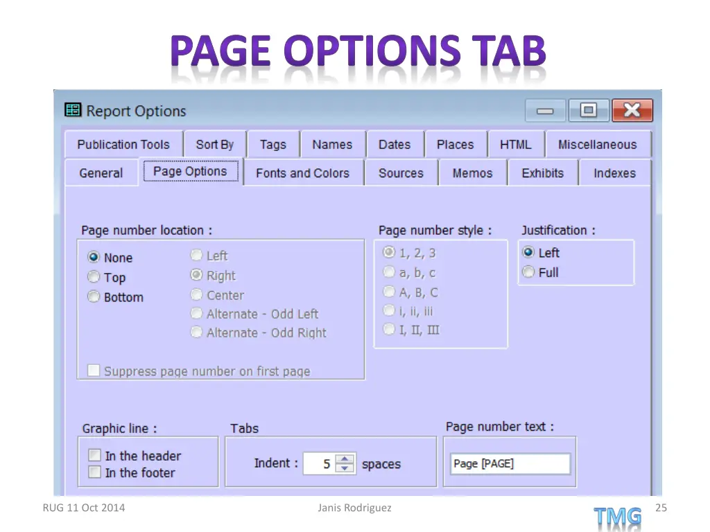 page options tab