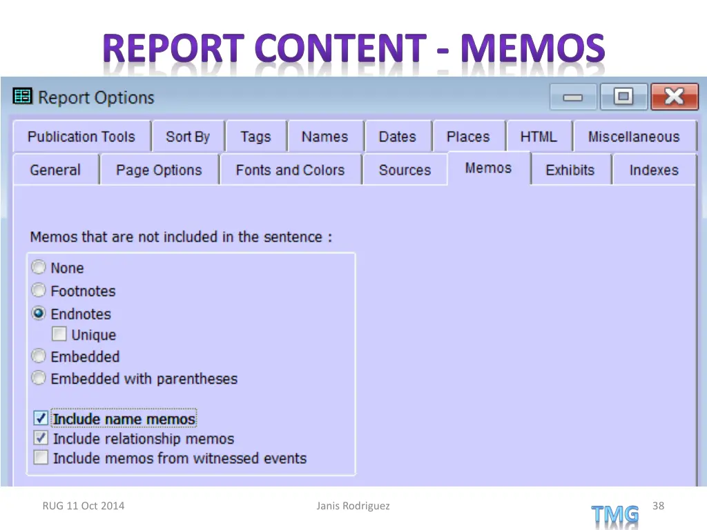 report content memos