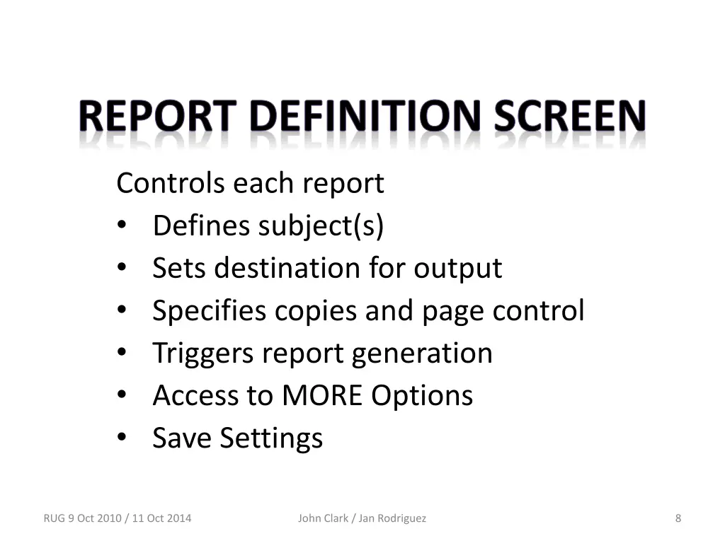 report definition screen