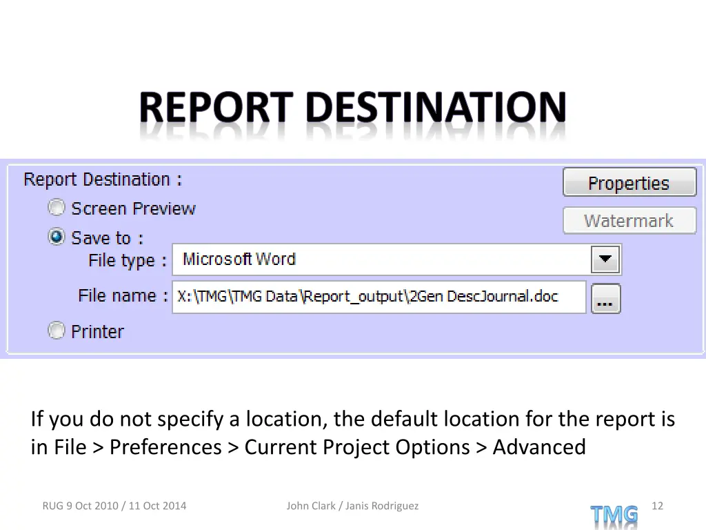 report destination