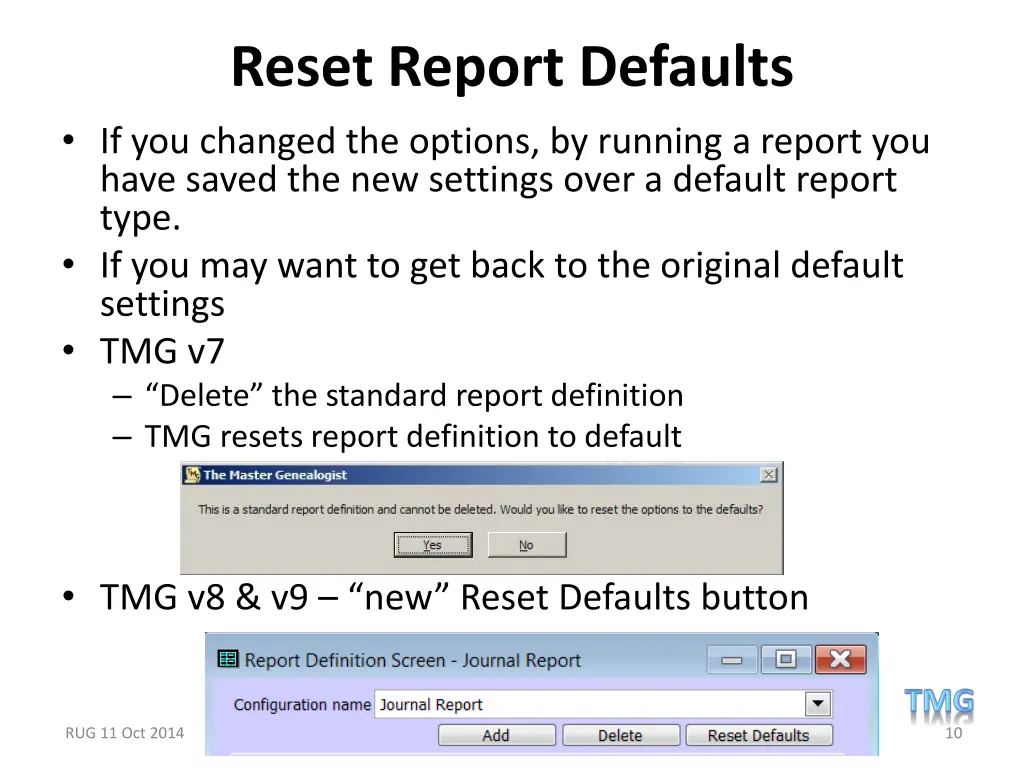 reset report defaults if you changed the options