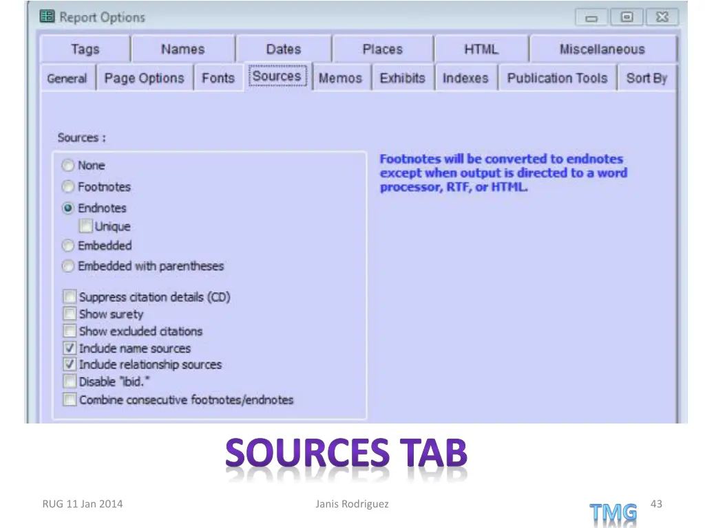 sources tab