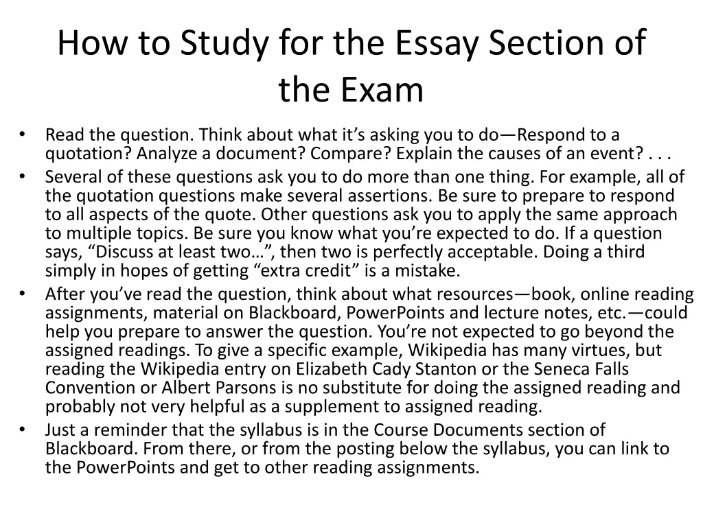 how to study for the essay section of the exam