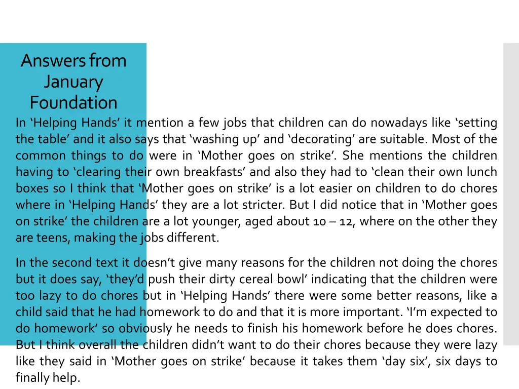 answers from january foundation in helping hands