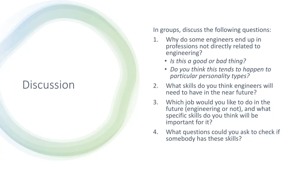 in groups discuss the following questions