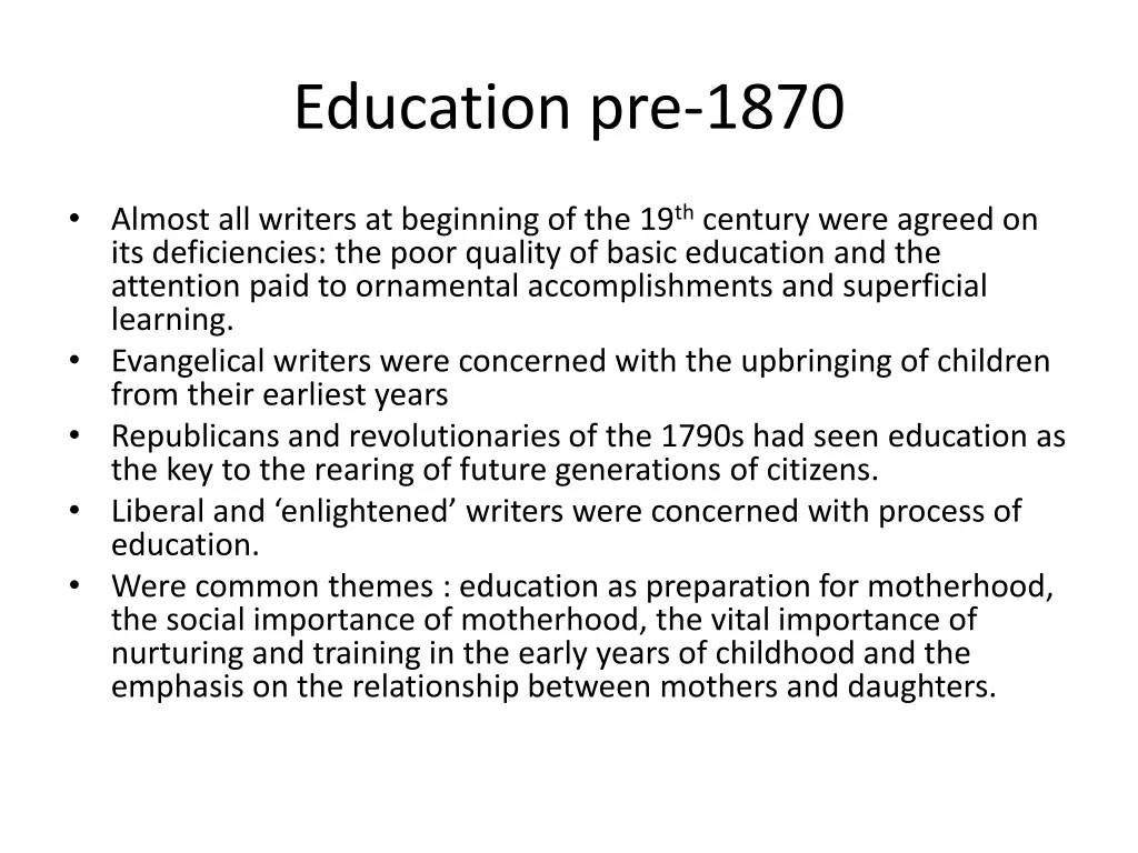 education pre 1870