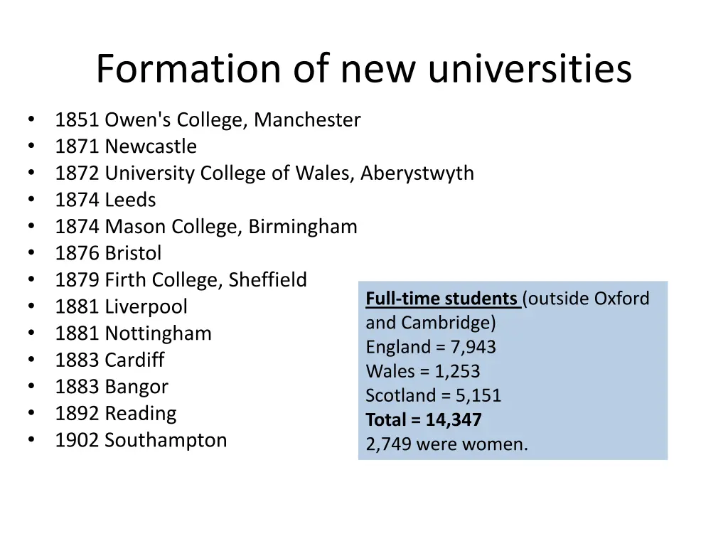 formation of new universities