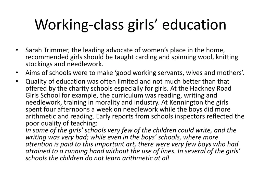 working class girls education