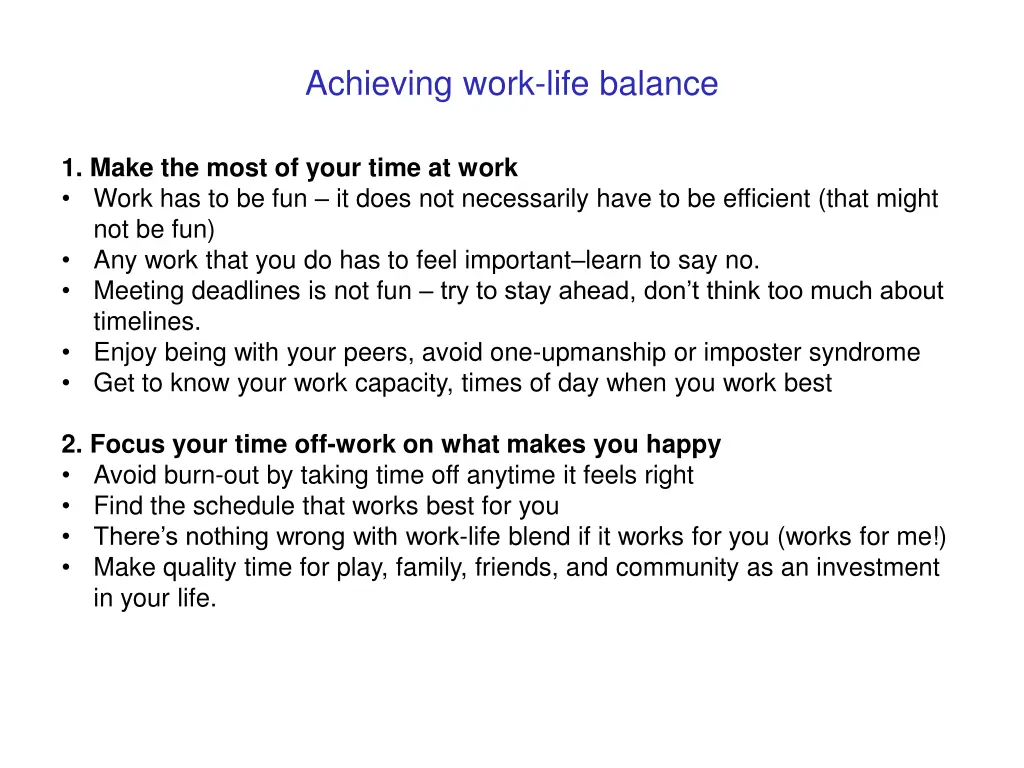 achieving work life balance