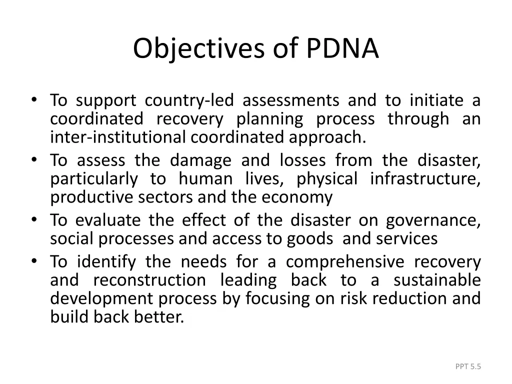 objectives of pdna