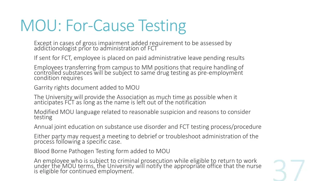 mou for cause testing