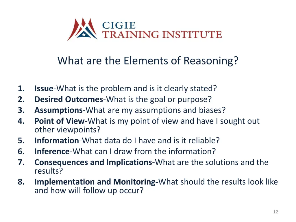 what are the elements of reasoning