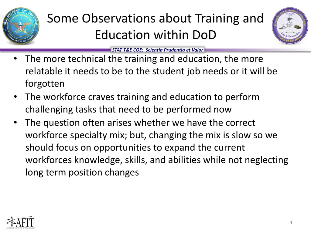 some observations about training and education