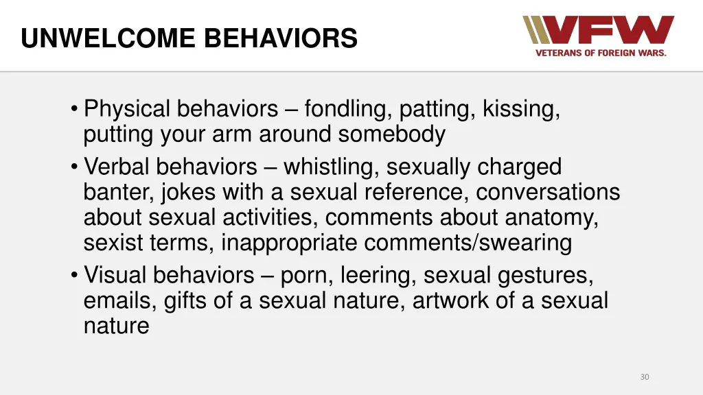 unwelcome behaviors