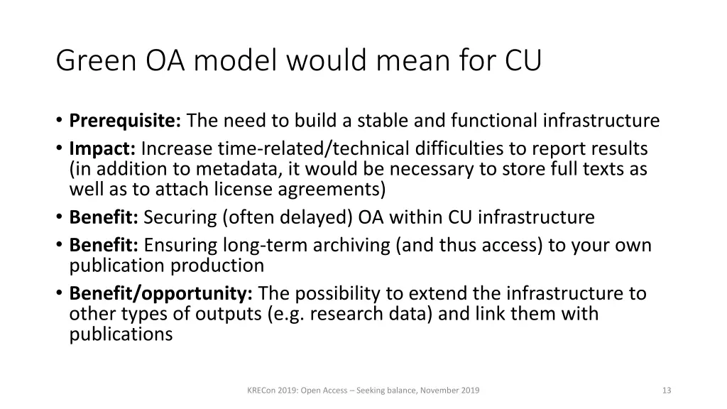 green oa model would mean for cu