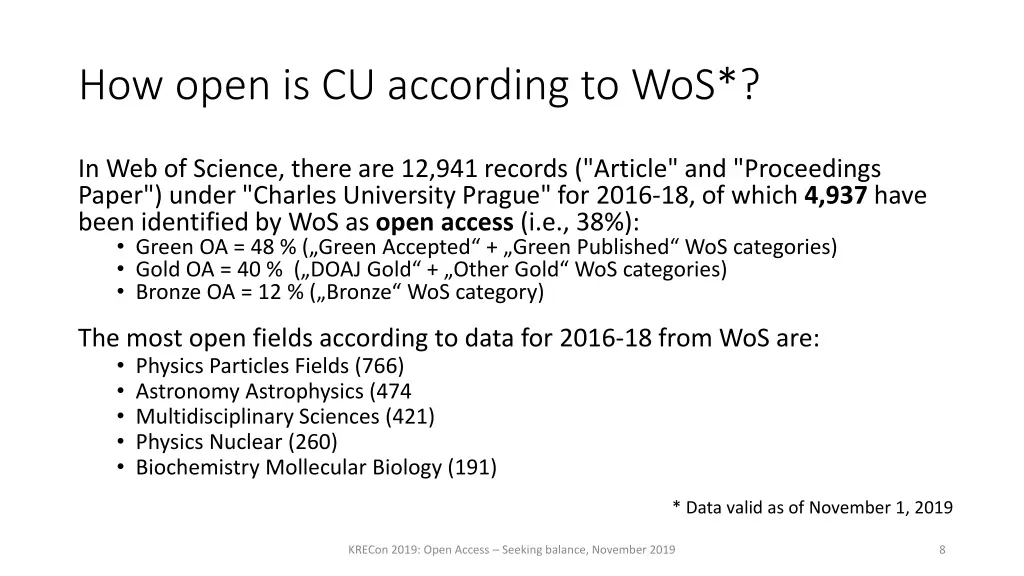 how open is cu according to wos