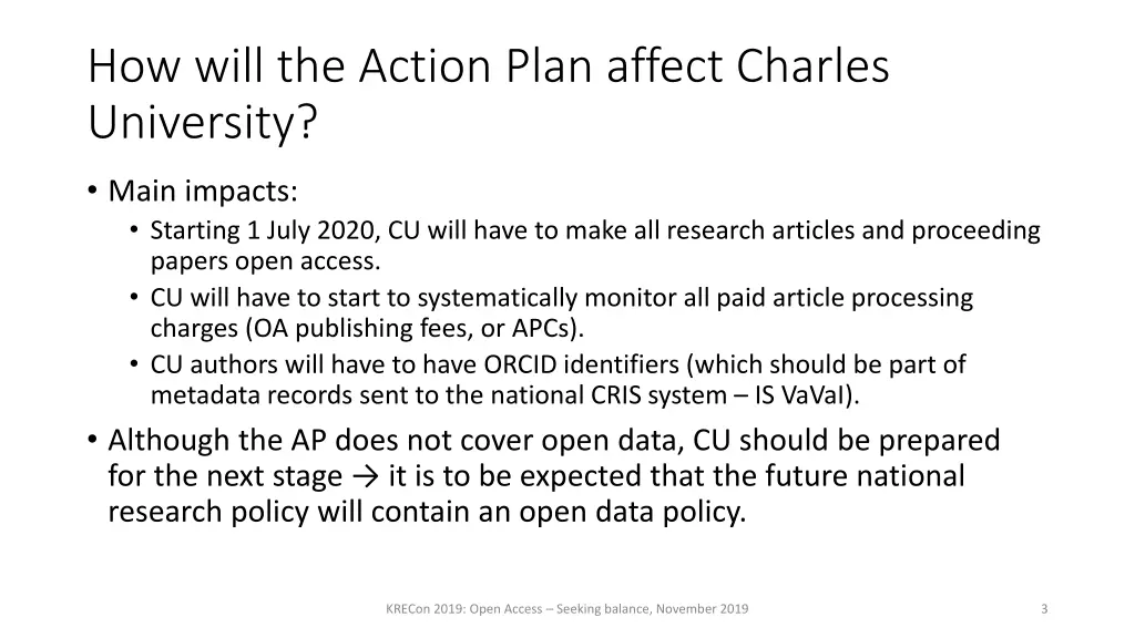 how will the action plan affect charles university