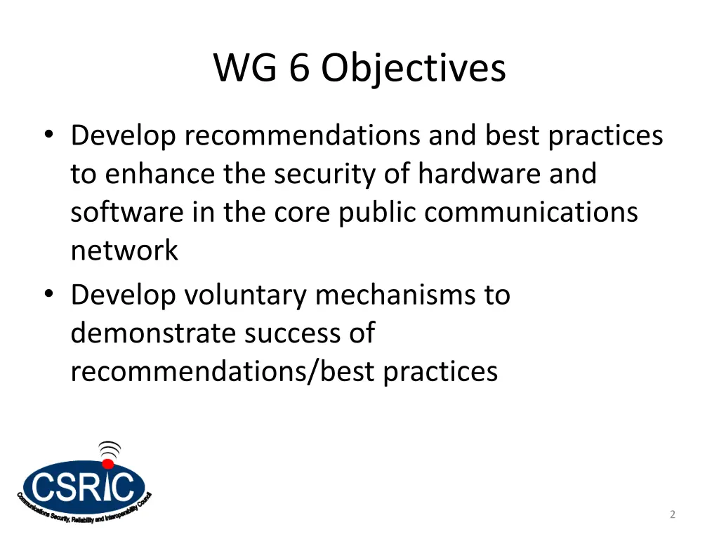 wg 6 objectives