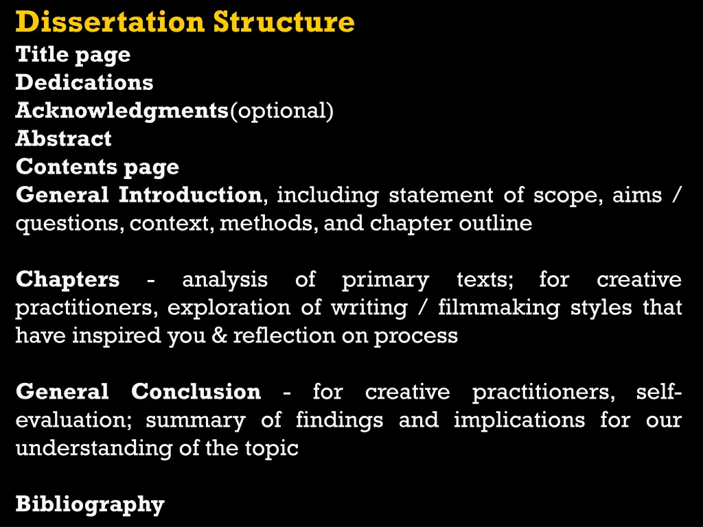 dissertation structure title page dedications