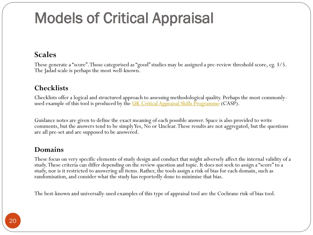 models of critical appraisal models of critical