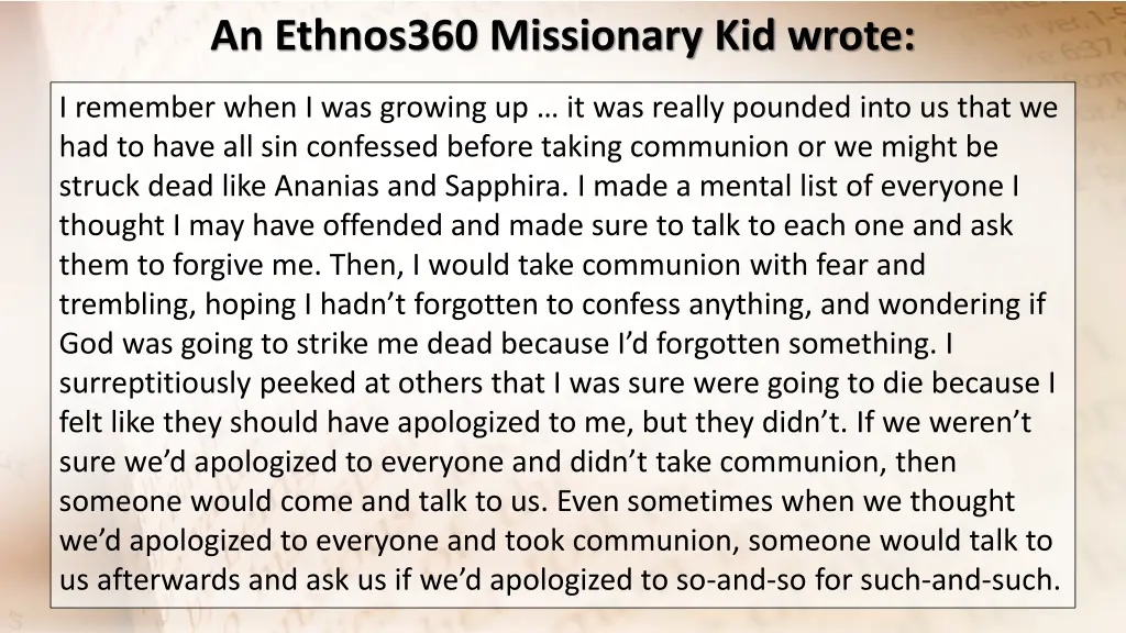 an ethnos360 missionary kid wrote