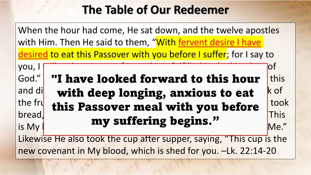 the table of our redeemer 1