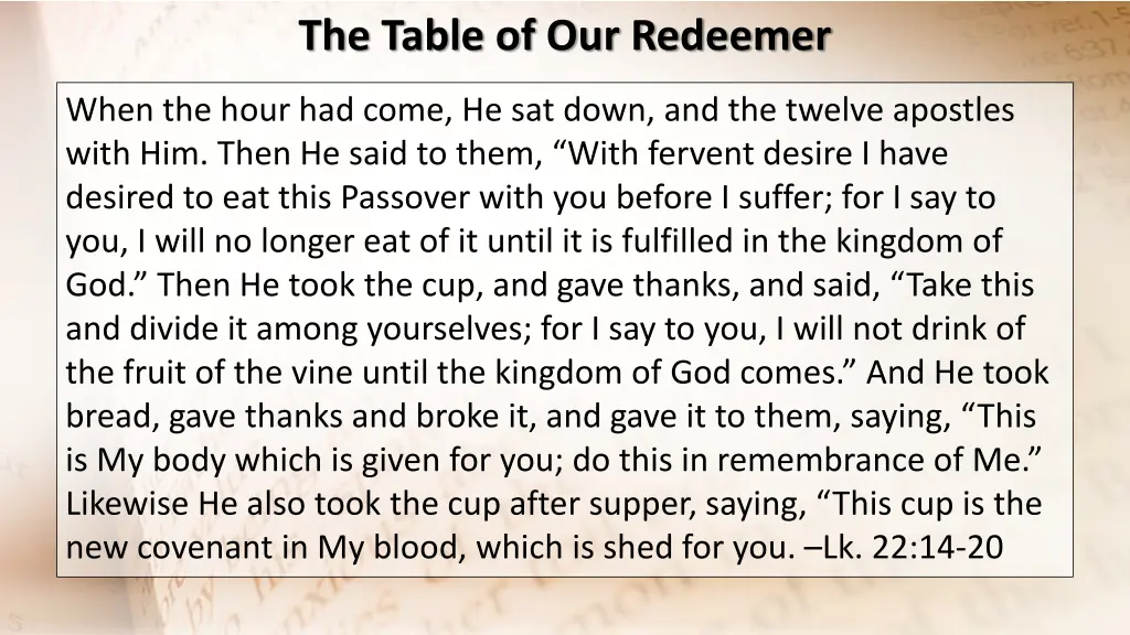 the table of our redeemer