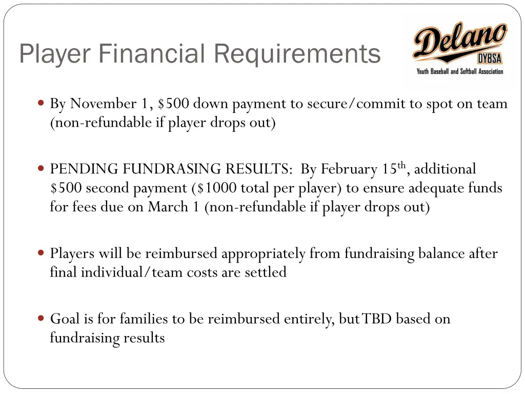 player financial requirements