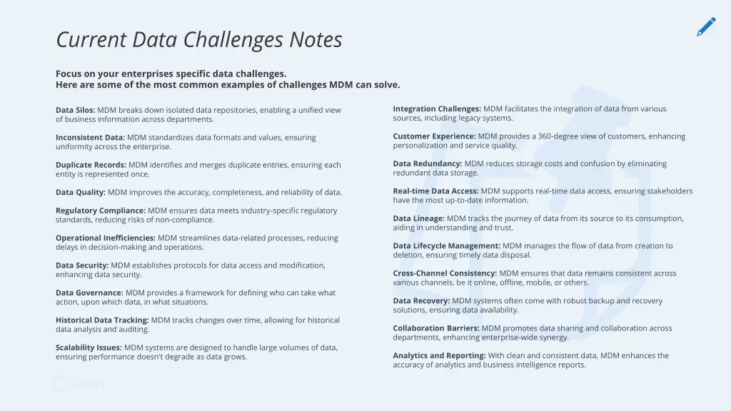 current data challenges notes