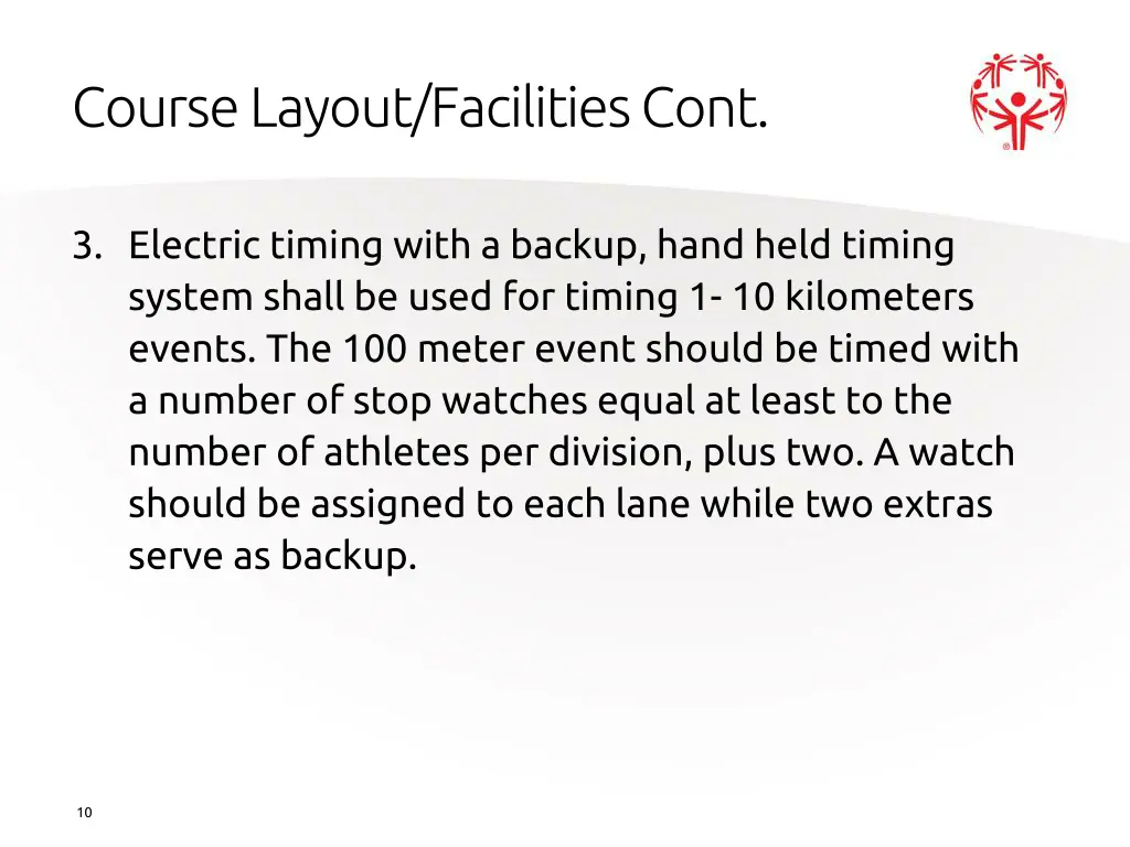 course layout facilities cont