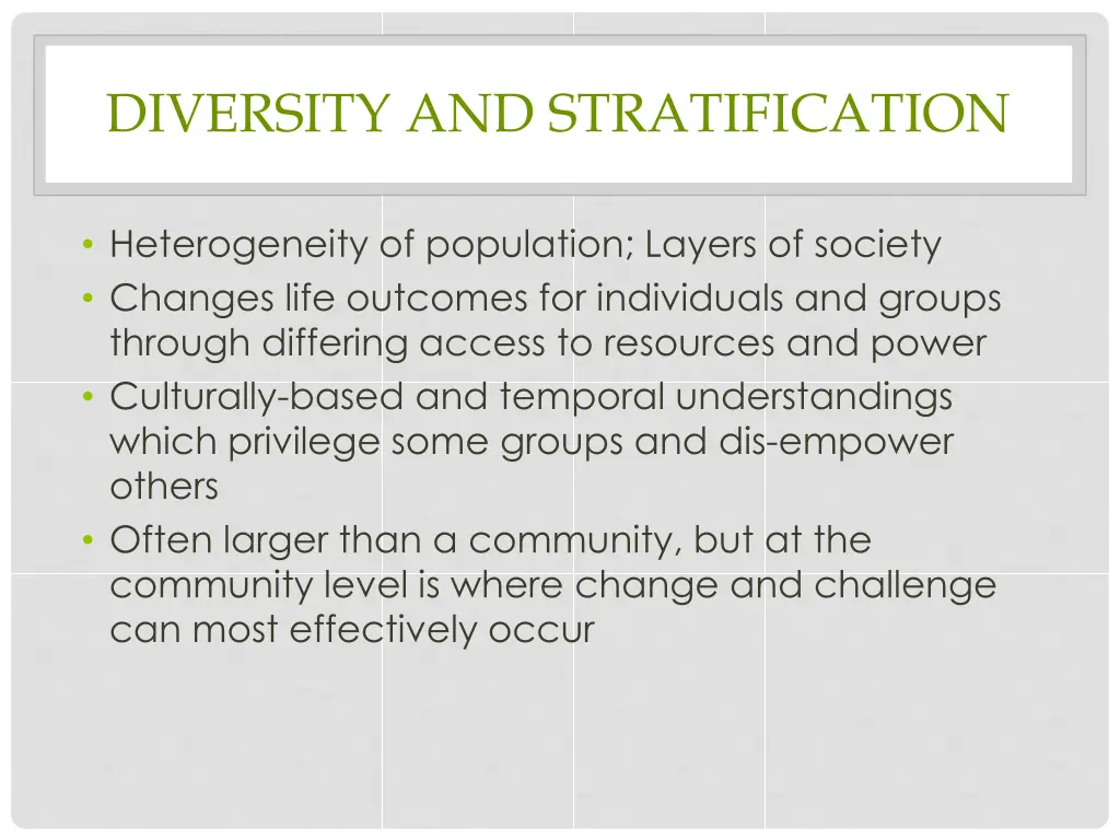 diversity and stratification