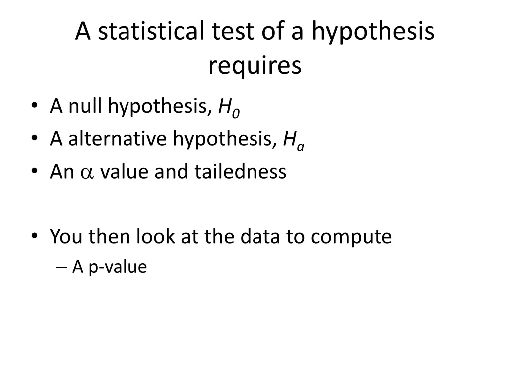 a statistical test of a hypothesis requires