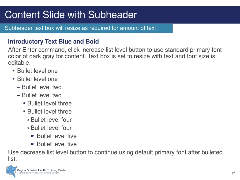 content slide with subheader