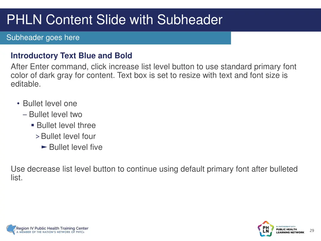 phln content slide with subheader