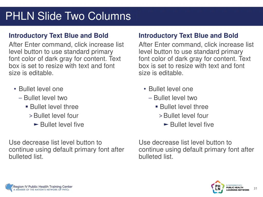 phln slide two columns