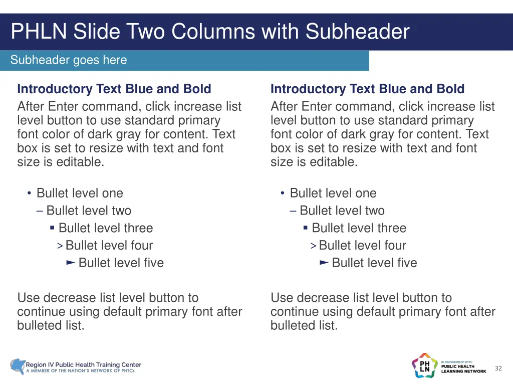 phln slide two columns with subheader