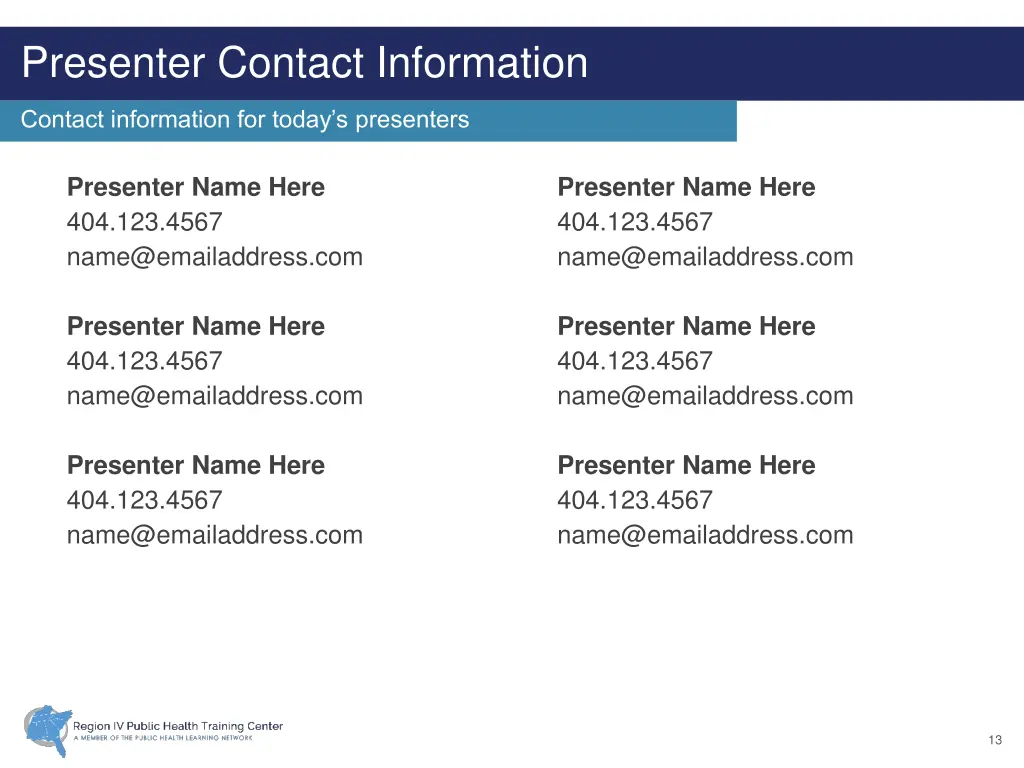 presenter contact information