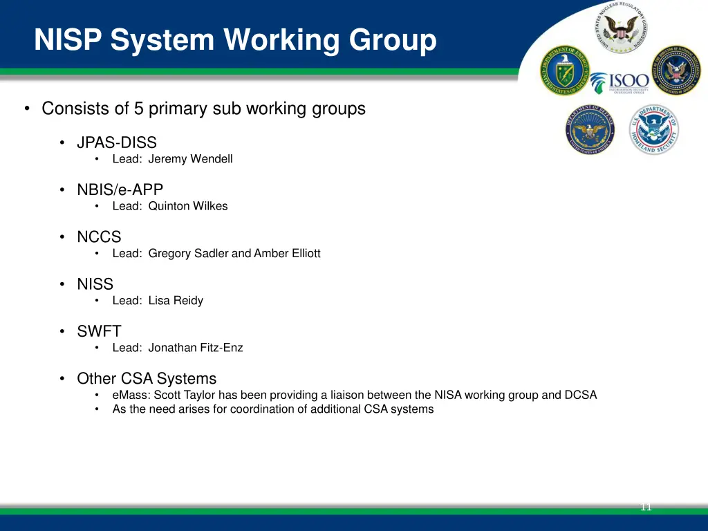 nisp system working group