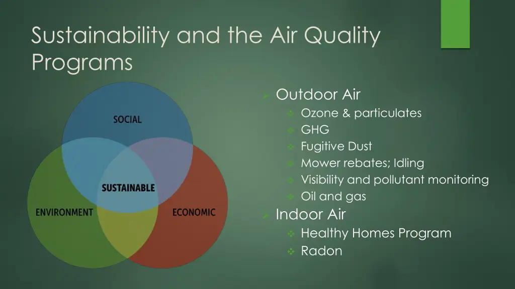 sustainability and the air quality programs