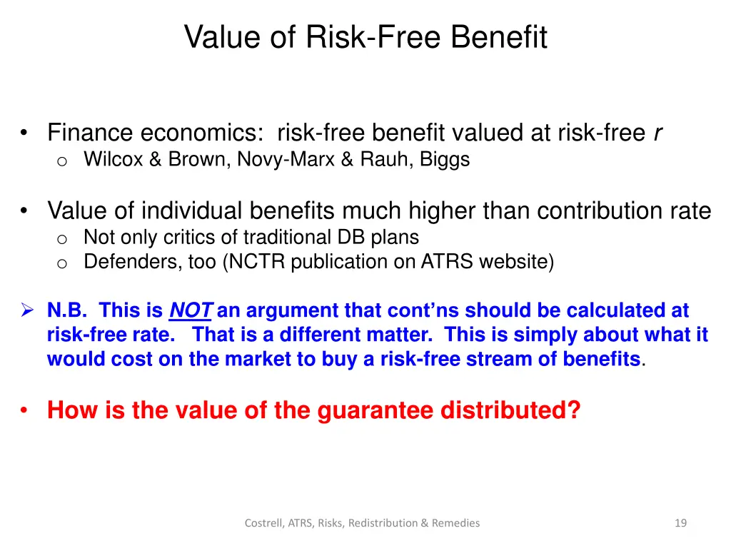 value of risk free benefit