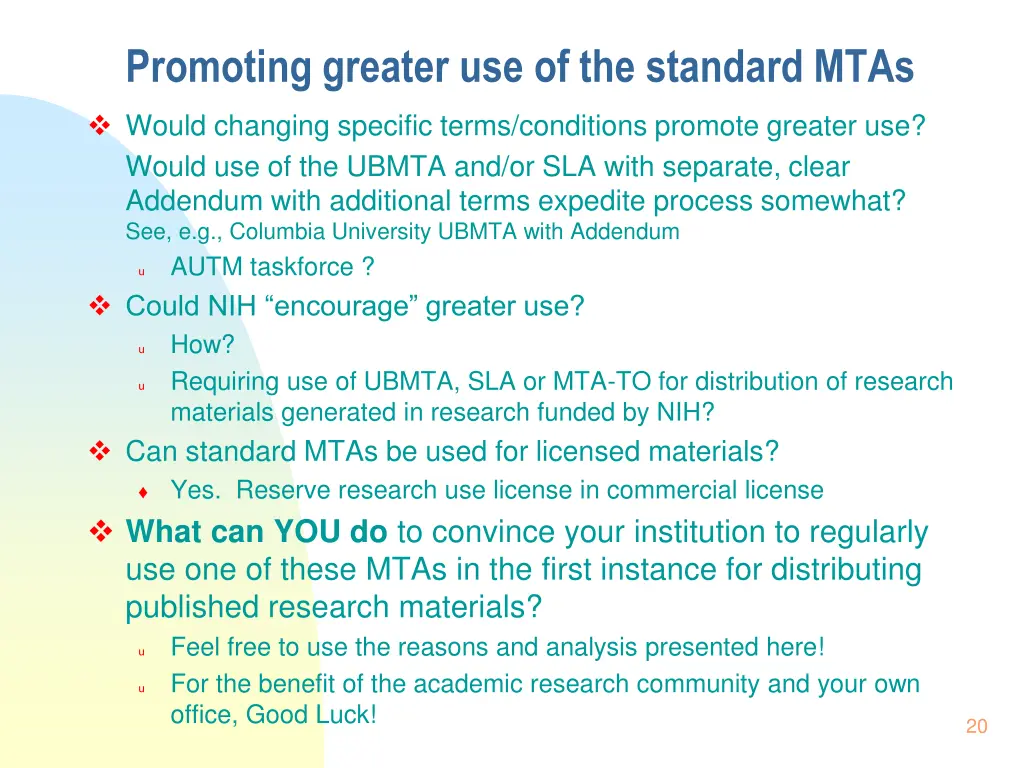 promoting greater use of the standard mtas