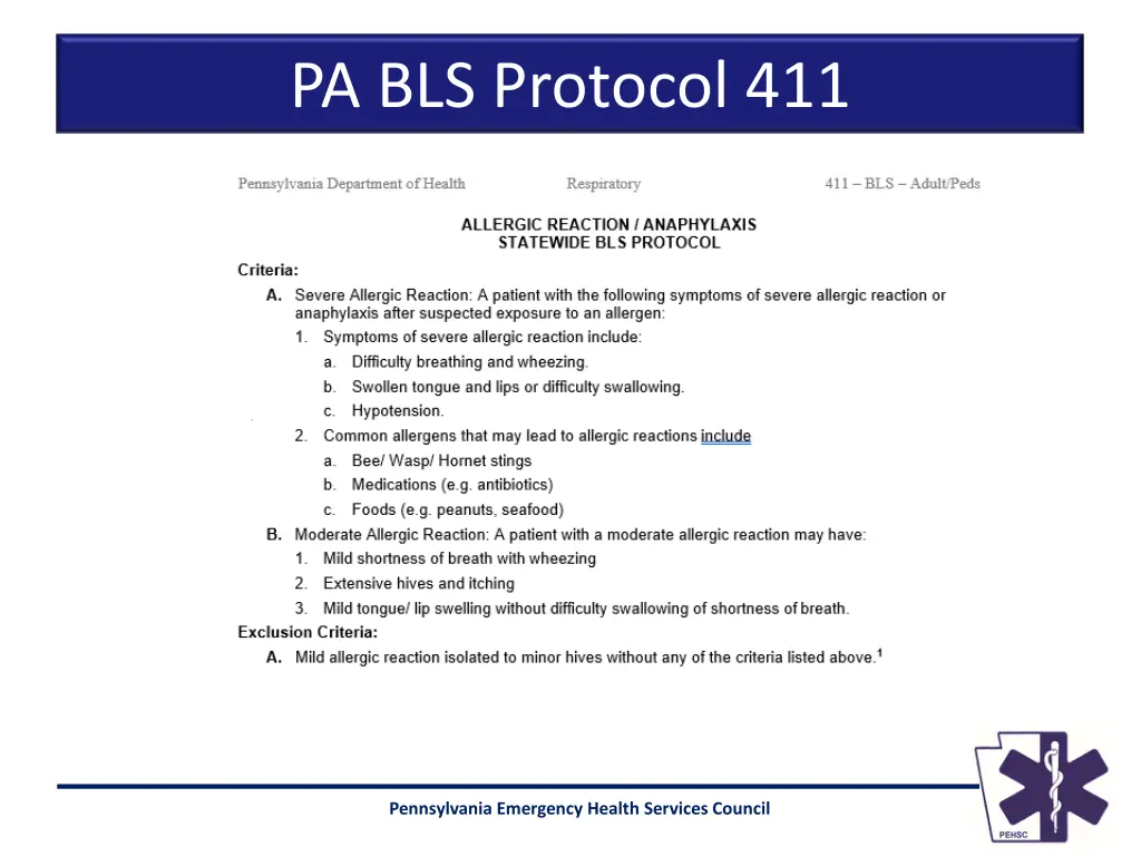 pa bls protocol 411