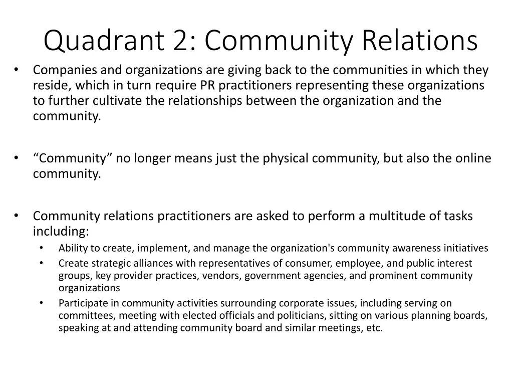 quadrant 2 community relations companies