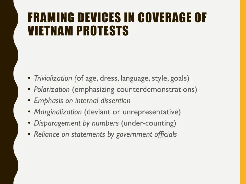 framing devices in coverage of vietnam protests