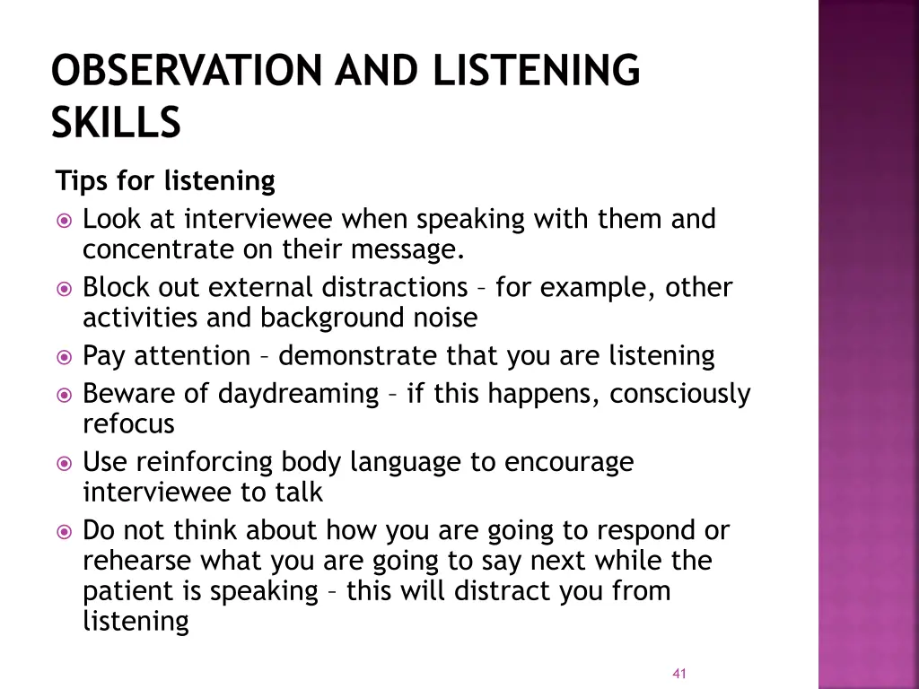 observation and listening skills