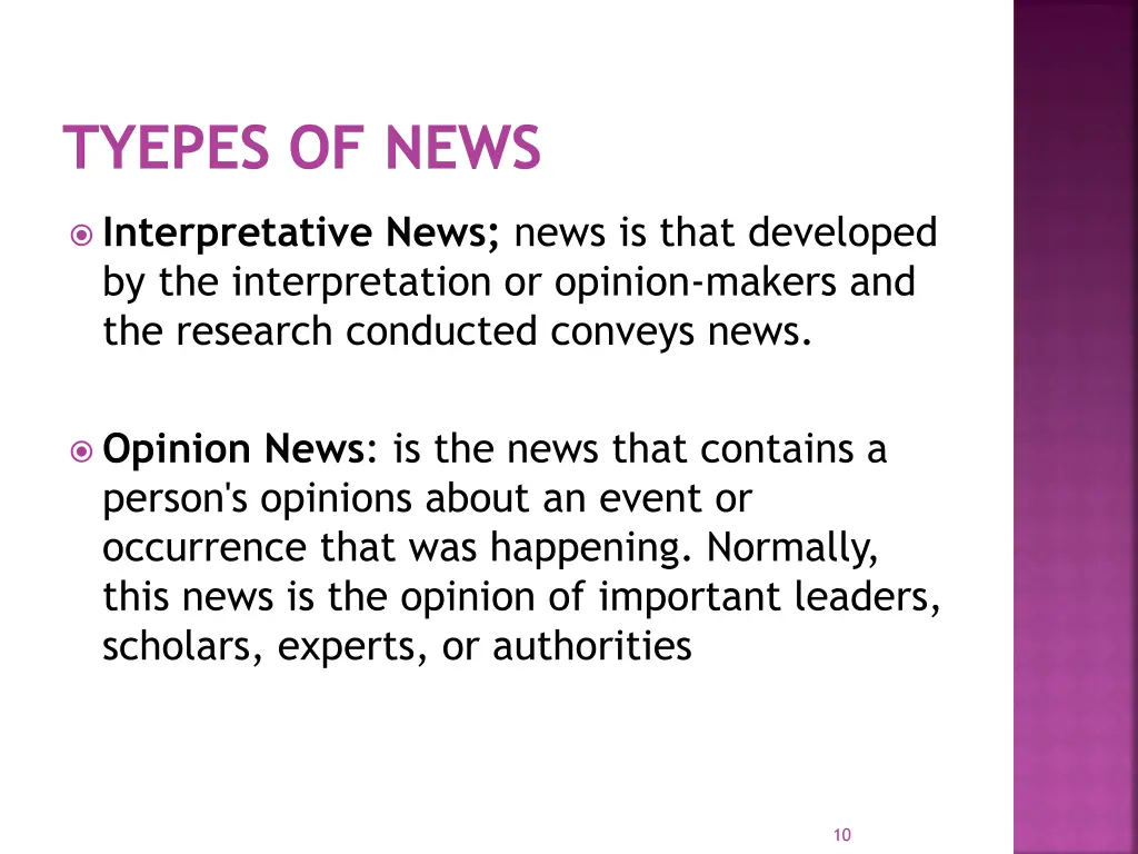 tyepes of news